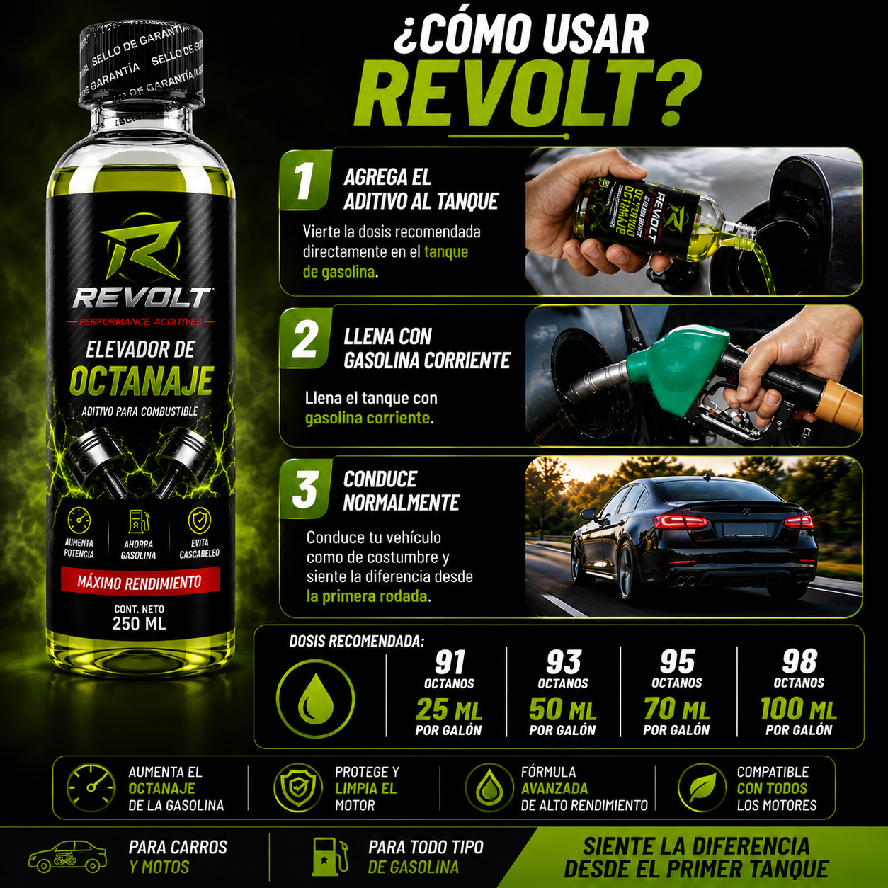 ⛽ Revolt™ | Aditivo Elevador De Octanaje | X4 UNIDADES de 250ML