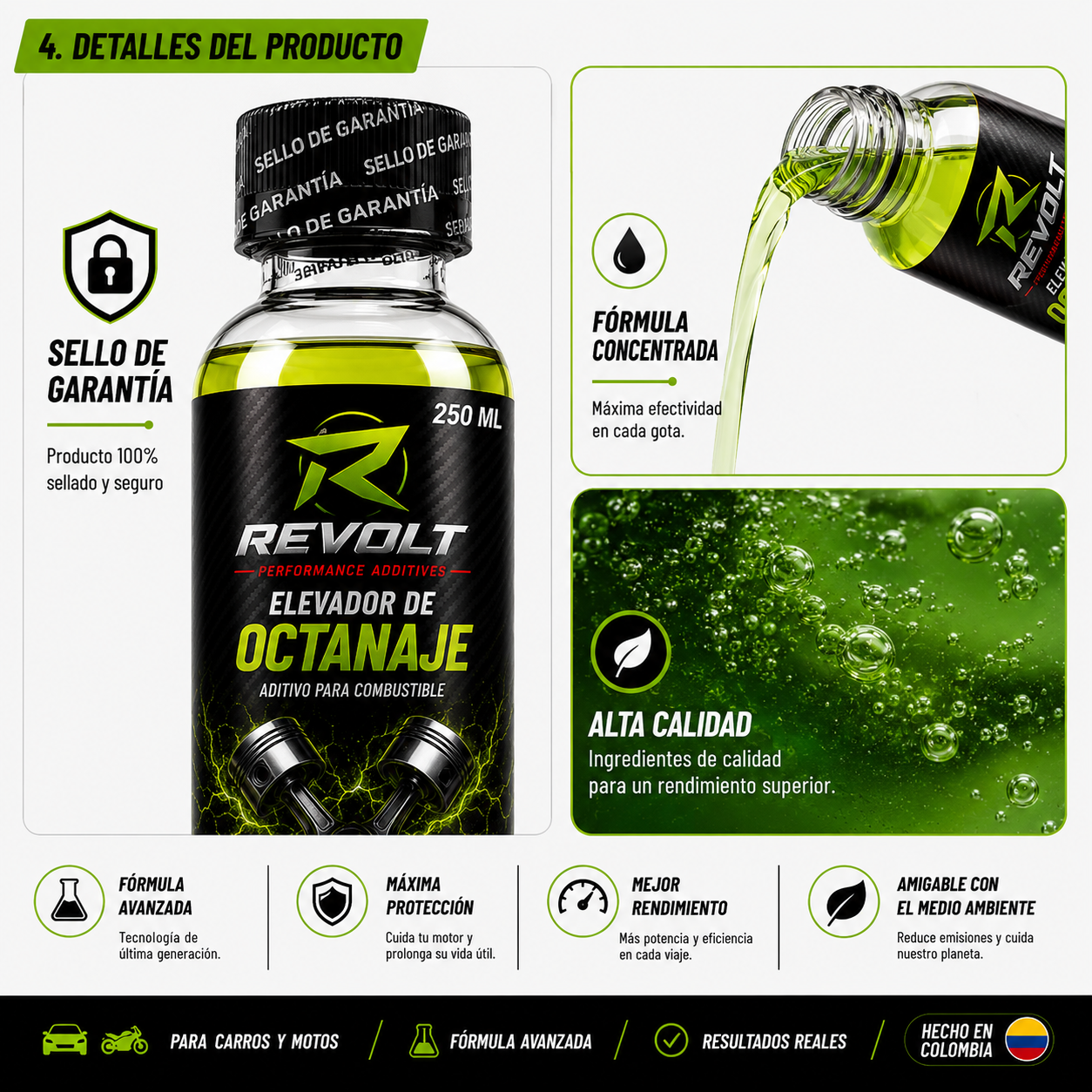 ⛽ Revolt™ | Aditivo Elevador De Octanaje | X4 UNIDADES de 250ML
