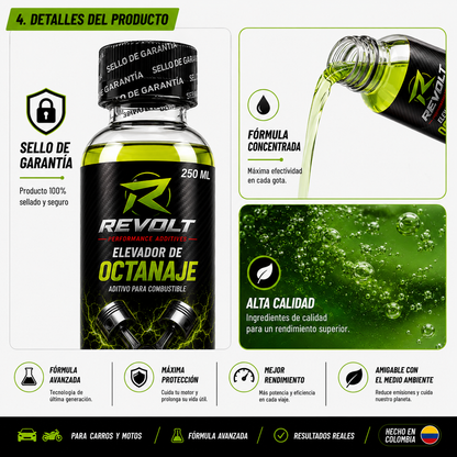 ⛽ Revolt™ | Aditivo Elevador De Octanaje | X4 UNIDADES de 250ML